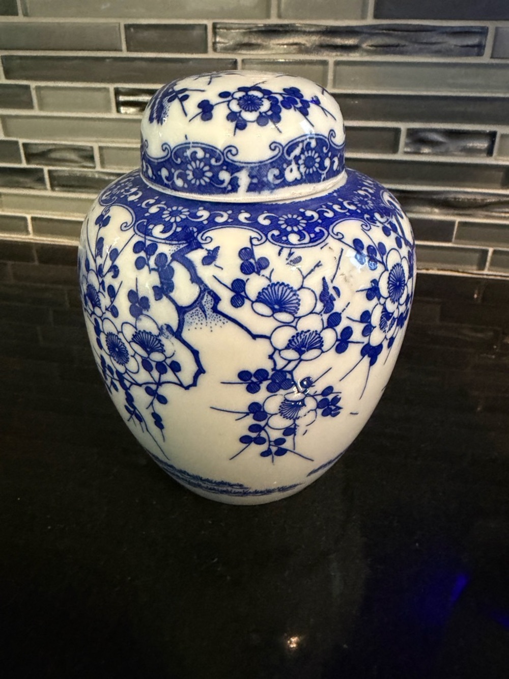 Blue and White Floral Porcelain Small Ginger Jar- Blossom Floral